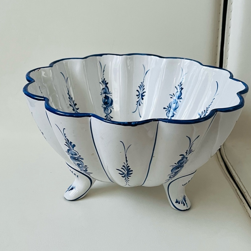 Hand Painted Footed Blue/white Ceramic Bowl Portuguese - Picture 8 of 11